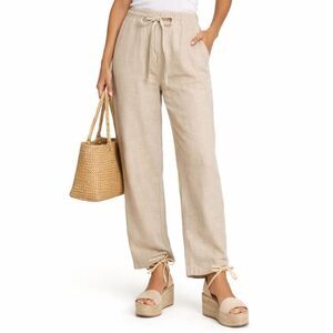 GAP Linen Drawstring Pants Women's Size 8 Beige Wide Leg Casual Bohemian